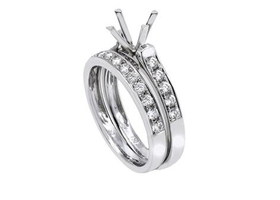 Doppio anello di fidanzamento di forma rotonda, ODM dell'OEM dell'anello di oro bianco di 0.72ct 18K