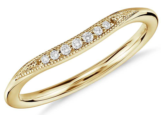 Anello di oro giallo delicato minuscolo 14K, dimensione di Diamond Stacking Rings 2mm 1.5mm 1.3mm