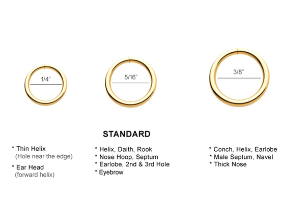 anello 1/4inches 5/16inches 3/18inches di piercing dell'oro 14k per l'orecchio del labbro del naso