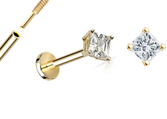 ODM di principessa Cut Diamond Stud Earrings Dia 3×3mm dell'oro 14K per l'anniversario