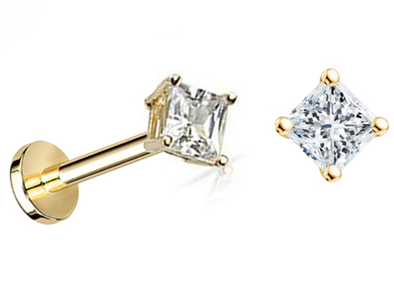 ODM di principessa Cut Diamond Stud Earrings Dia 3×3mm dell'oro 14K per l'anniversario