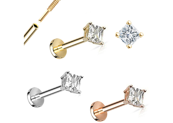ODM di principessa Cut Diamond Stud Earrings Dia 3×3mm dell'oro 14K per l'anniversario