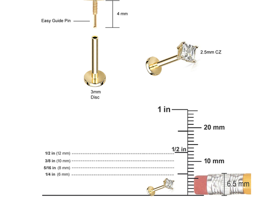ODM di principessa Cut Diamond Stud Earrings Dia 3×3mm dell'oro 14K per l'anniversario