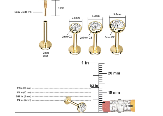 Gli orecchini sterili dei gioielli di piercing del corpo dell'oro avvitano il diametro 3×3mm di stile