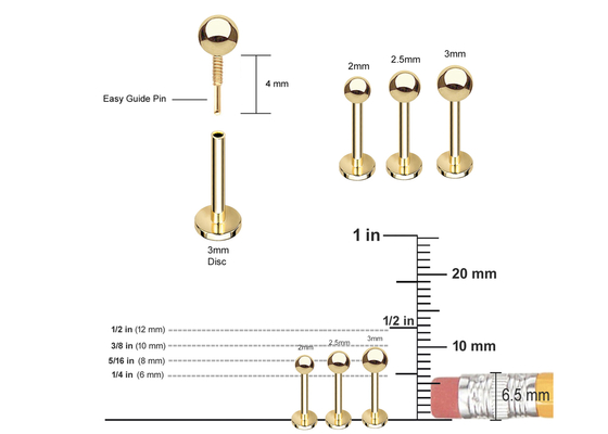 Orecchini della cartilagine dell'oro dell'OEM 14k, lunghezza dell'orecchino 5mm 8mm 10mm di piercing del corpo