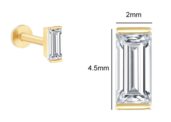 ODM dell'OEM perforante dell'orecchino dei gioielli del corpo dell'oro 14K con il diamante di rettangolo