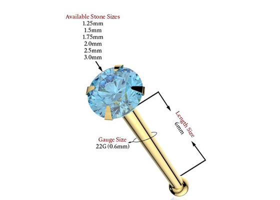 naso dell'oro 18K di 1.25-3.0mm che perfora il ODM dell'OEM con la pietra naturale