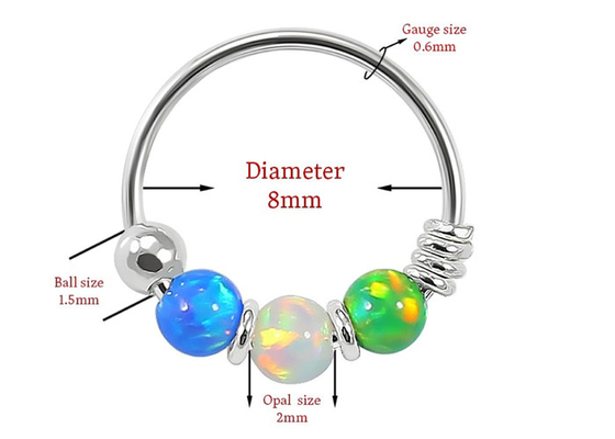 Piercing del naso del cerchio del diametro 8mm, naso Ring With dell'oro bianco 3 pezzi del ODM di Opal Stones