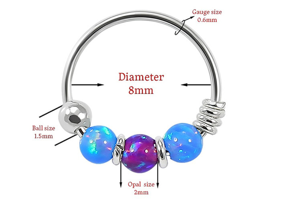 Piercing del naso del cerchio del diametro 8mm, naso Ring With dell'oro bianco 3 pezzi del ODM di Opal Stones