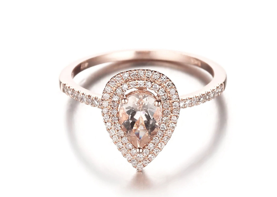 La pera ha tagliato il doppio ODM del peso 0.79ct dell'anello di fidanzamento 6×9MM del Morganite di alone