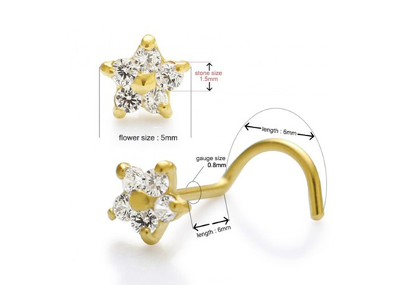 Il fiore modella 18k l'oro Diamond Nose Stud With 1.5mm 0.07ct i diamanti genuini di 4 pezzi