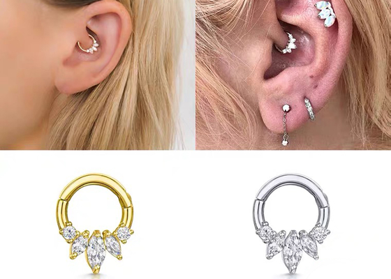 Artiglio di piercing quattro del Clicker dell'oro di Marquise Cut 14K che mette tipo per il naso di Daith del setto