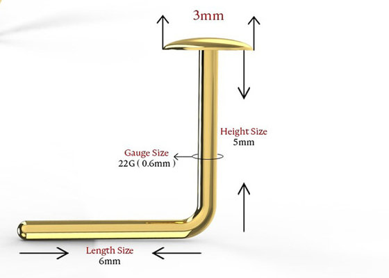 La L modella lo stile del bottone di piercing del naso dell'oro 18K per le donne lunghezza di 5mm + di 6mm