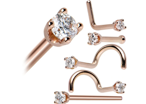 ODM 18k Rose Gold Nose Ring, naso che perfora il diamante naturale di Pin With 1.5-2.5mm