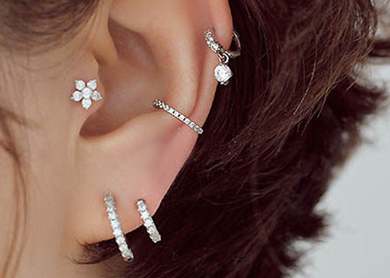 anello di piercing del Tragus dei diamanti 0.1ct, naso Ring Inner Dia dell'oro bianco 8-15mm