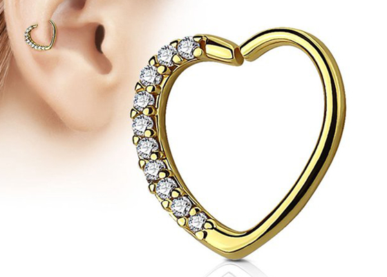 Orecchino classico del cerchio della cartilagine dell'oro 14k, forma 16G Diamond Cartilage Earring del cuore