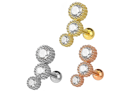 Orecchini perforanti dei gioielli dell'ente sterile dell'oro per il ODM del diametro 3×3mm del Tragus della cartilagine