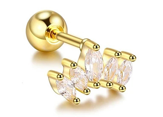 lunghezza perforante degli orecchini 6mm dei gioielli del corpo dell'oro di forma della corona 16g con il diamante di Mq