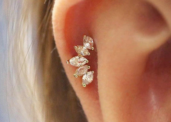 lunghezza perforante degli orecchini 6mm dei gioielli del corpo dell'oro di forma della corona 16g con il diamante di Mq
