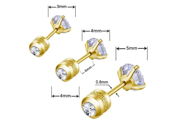 Orecchini posteriori piani del perno dell'oro ipoallergenico 14k con il diamante rotondo minuscolo 4mm di 2mm