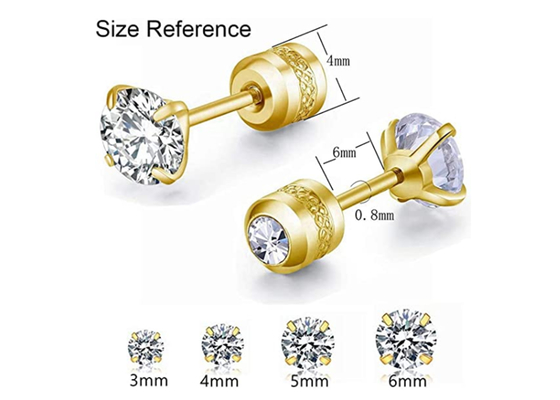 Orecchini posteriori piani del perno dell'oro ipoallergenico 14k con il diamante rotondo minuscolo 4mm di 2mm