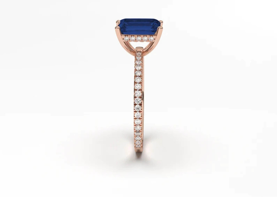 Dimensione blu di Sapphire Real Diamond Jewellery Ring Emerald Cut 8×6mm