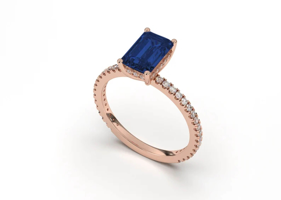 Dimensione blu di Sapphire Real Diamond Jewellery Ring Emerald Cut 8×6mm