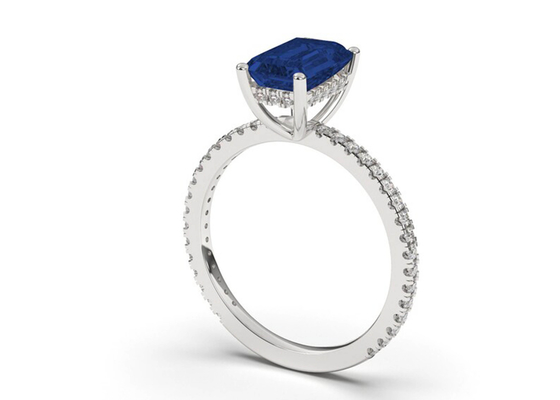 Dimensione blu di Sapphire Real Diamond Jewellery Ring Emerald Cut 8×6mm
