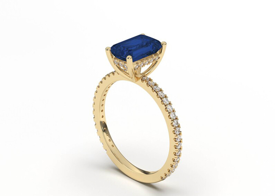 Dimensione blu di Sapphire Real Diamond Jewellery Ring Emerald Cut 8×6mm
