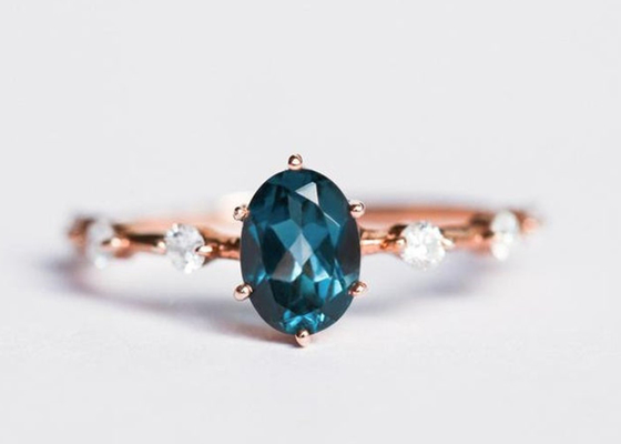 1.56ct Londra Topaz Ring blu, OEM ovale di Diamond Ring Round Cut di forma