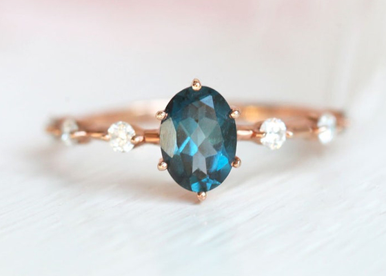 1.56ct Londra Topaz Ring blu, OEM ovale di Diamond Ring Round Cut di forma
