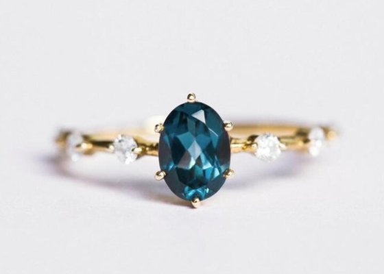 1.56ct Londra Topaz Ring blu, OEM ovale di Diamond Ring Round Cut di forma
