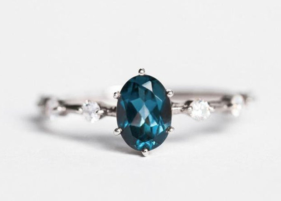 1.56ct Londra Topaz Ring blu, OEM ovale di Diamond Ring Round Cut di forma