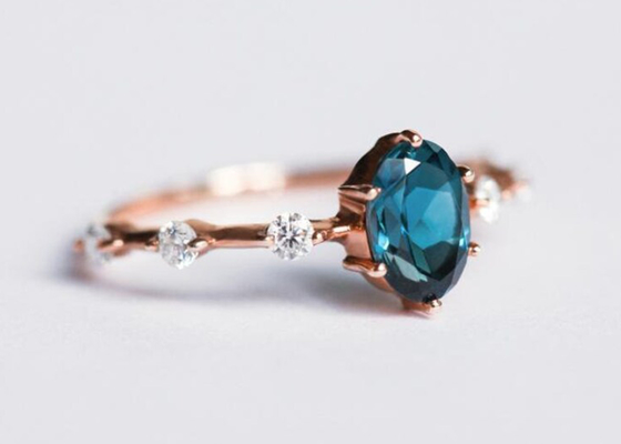 1.56ct Londra Topaz Ring blu, OEM ovale di Diamond Ring Round Cut di forma