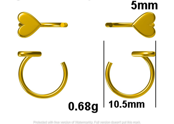 Il cuore minuscolo degli orecchini dell'oro del cerchio 9K di Huggie modella Dia Inner 8mm 10.5mm esterno