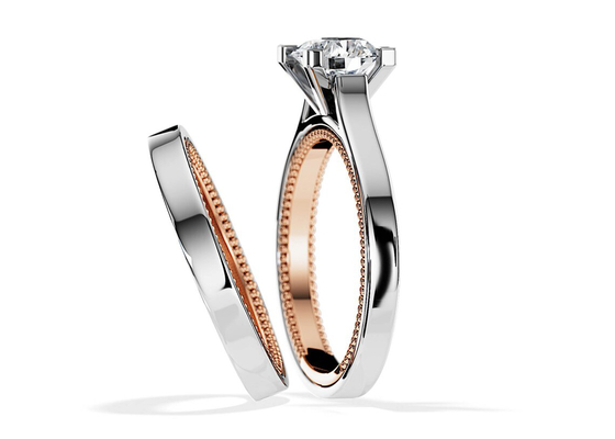Due anello di oro di Tone Color 9K 7.5MM con il diamante di 1.5ct Moissanite
