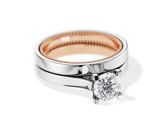 Due anello di oro di Tone Color 9K 7.5MM con il diamante di 1.5ct Moissanite