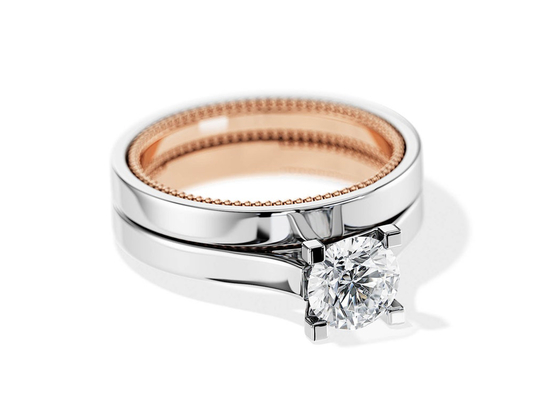 Due anello di oro di Tone Color 9K 7.5MM con il diamante di 1.5ct Moissanite