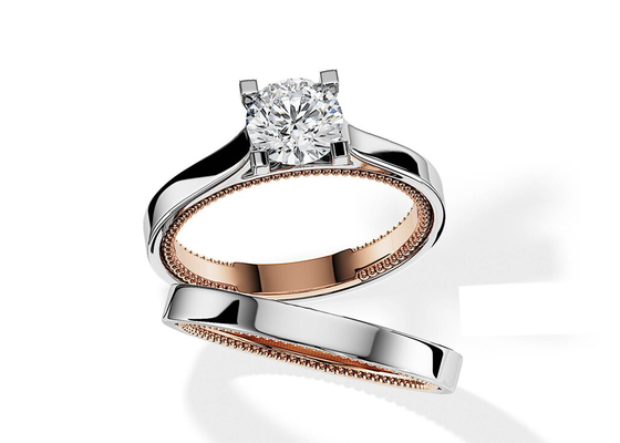 Due anello di oro di Tone Color 9K 7.5MM con il diamante di 1.5ct Moissanite