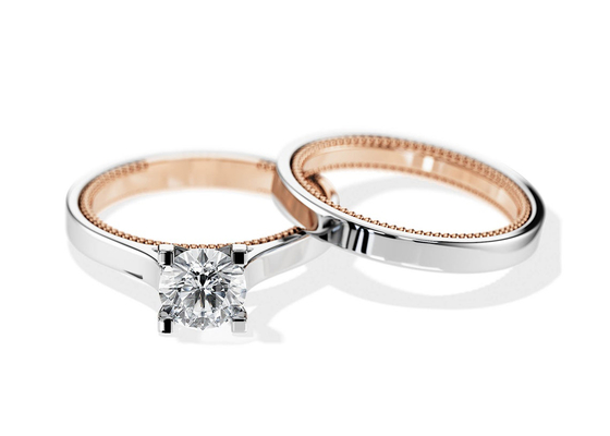 Due anello di oro di Tone Color 9K 7.5MM con il diamante di 1.5ct Moissanite