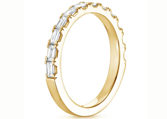 Pavimenti le mezze baguette Diamond Wedding Band, l'oro giallo 14k Diamond Ring di 2.0mm-2.3mm