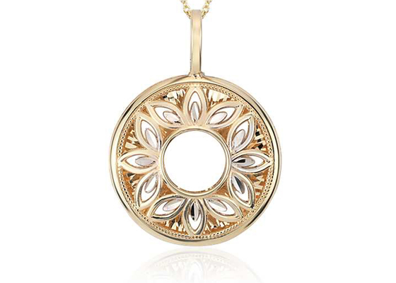 ODM dell'OEM a filigrana floreale di Diamond Pendant Necklace Yellow Gold di forma