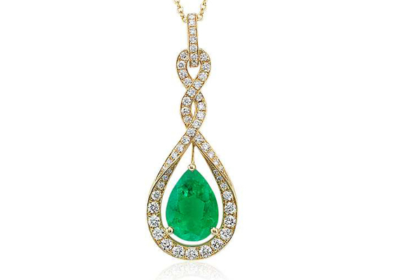 La pera ha tagliato le collane dell'oro 14K con la dimensione verde naturale di Emerald Tiny Diamond 6×8MM