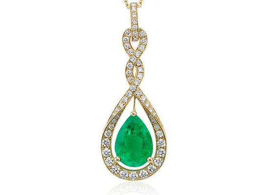 La pera ha tagliato le collane dell'oro 14K con la dimensione verde naturale di Emerald Tiny Diamond 6×8MM
