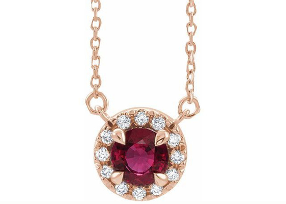 14K oro Ruby Pendant Necklace Round Cut naturale con le pietre di alone di 0.6ct 5mm