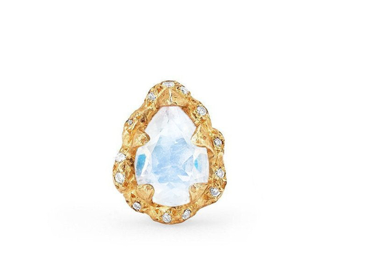 La goccia di acqua ha sfaccettato gli orecchini dell'oro 9K con il diamante reale di 6×8MM Moonstone