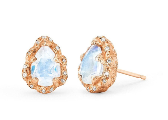La goccia di acqua ha sfaccettato gli orecchini dell'oro 9K con il diamante reale di 6×8MM Moonstone