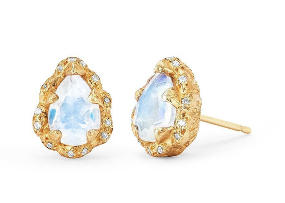 La goccia di acqua ha sfaccettato gli orecchini dell'oro 9K con il diamante reale di 6×8MM Moonstone