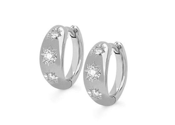 orecchini del cerchio di Huggie dell'oro di dimensione di 12mm con il taglio di giro 0.16ct CZ