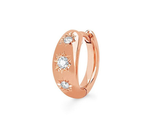 orecchini del cerchio di Huggie dell'oro di dimensione di 12mm con il taglio di giro 0.16ct CZ